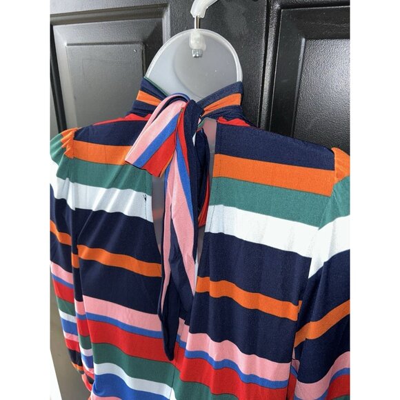 NEW Eloquii A-Line Dress Rainbow Striped Puff Sleeves Women Plus Size 20 Stretch - Picture 10 of 13